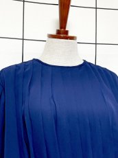 画像6: パーティー衣装にもおすすめ オールプリーツ ネイビー ウエストゴム レトロ USA古着 ヴィンテージドレス (6)