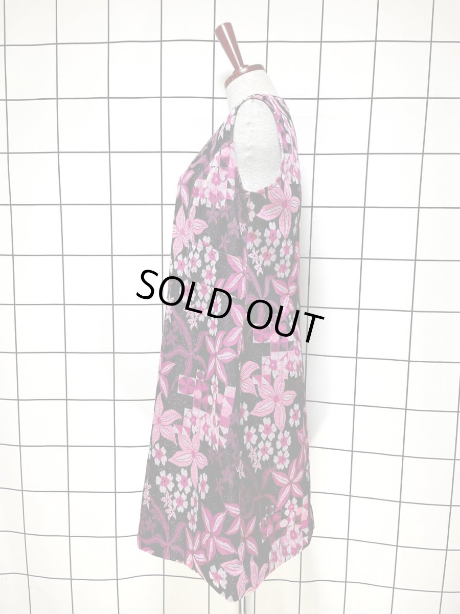 画像2: フランス古着 花柄 衣装にもおすすめ ラメ ブラック ピンク シルバー レトロ ヨーロッパ古着 ヴィンテージドレス (2)