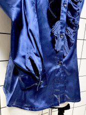 画像7: フロントフリル ネイビー シャツ レトロ USA古着 ヴィンテージブラウス (7)