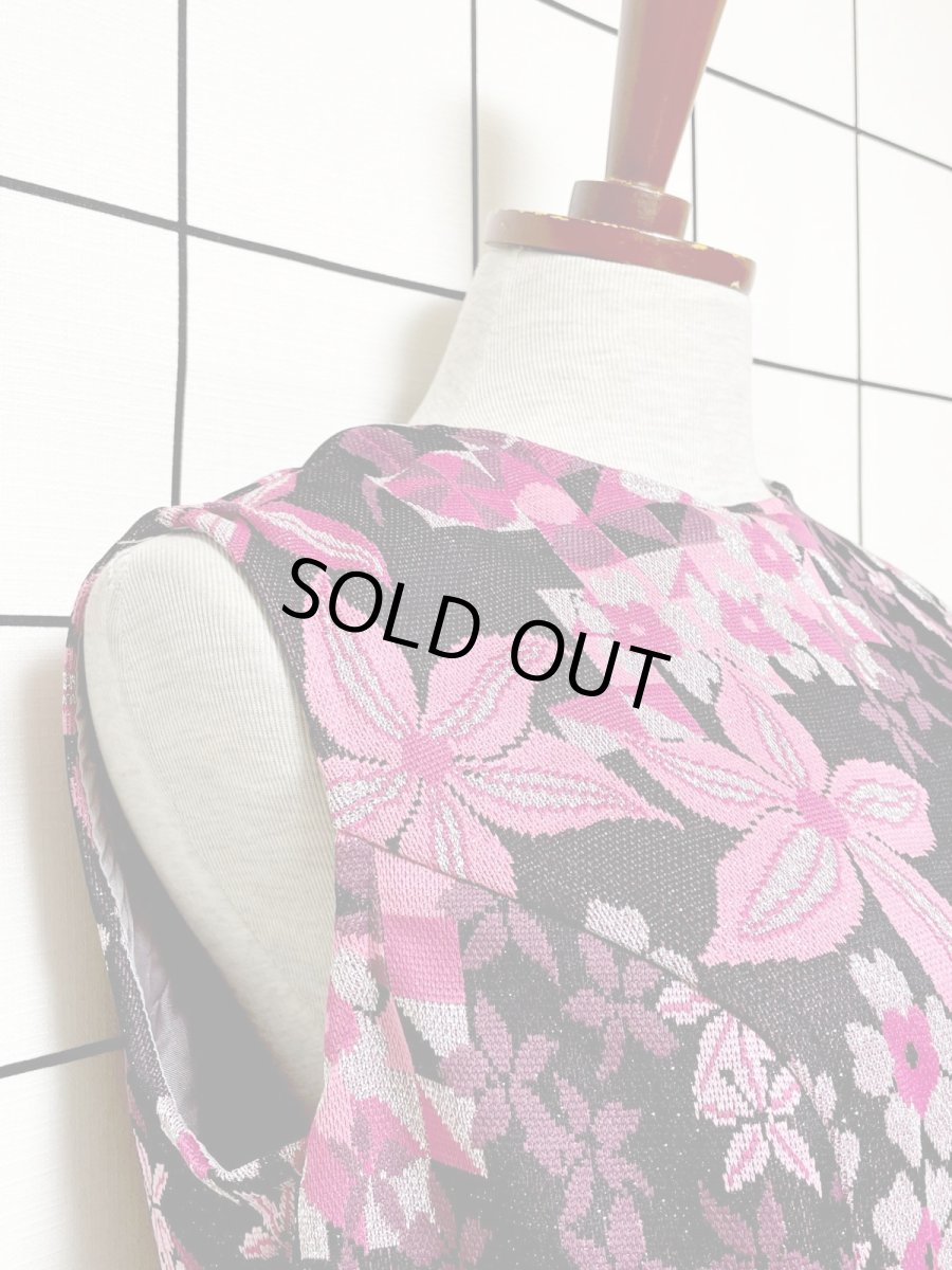 画像7: フランス古着 花柄 衣装にもおすすめ ラメ ブラック ピンク シルバー レトロ ヨーロッパ古着 ヴィンテージドレス (7)