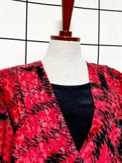 画像5: パーティー衣装にもおすすめ プリーツ切り替え レイヤード風 レッド ブラック レトロ USA古着 ヴィンテージドレス (5)