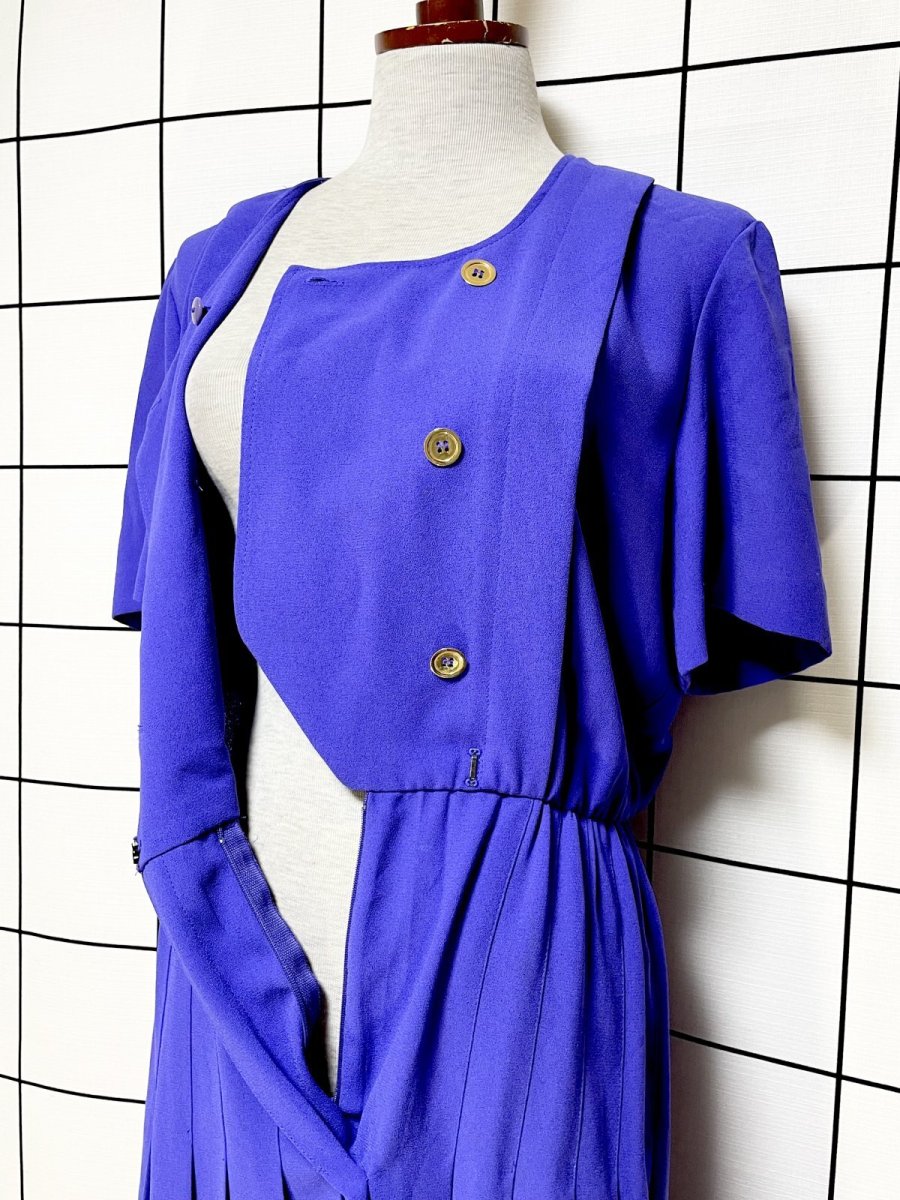 画像10: プリーツ切り替え 無地 レトロ USA古着 ヴィンテージワンピース (10)