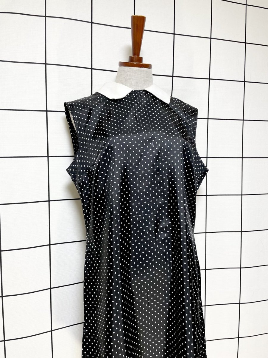 画像4: ドット ホワイト ノースリーブ レトロ ヨーロッパ古着 ヴィンテージワンピース (4)