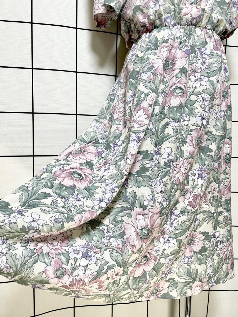 画像10: 花柄 レース襟 ウエストゴム レトロ USA古着 ヴィンテージワンピース (10)