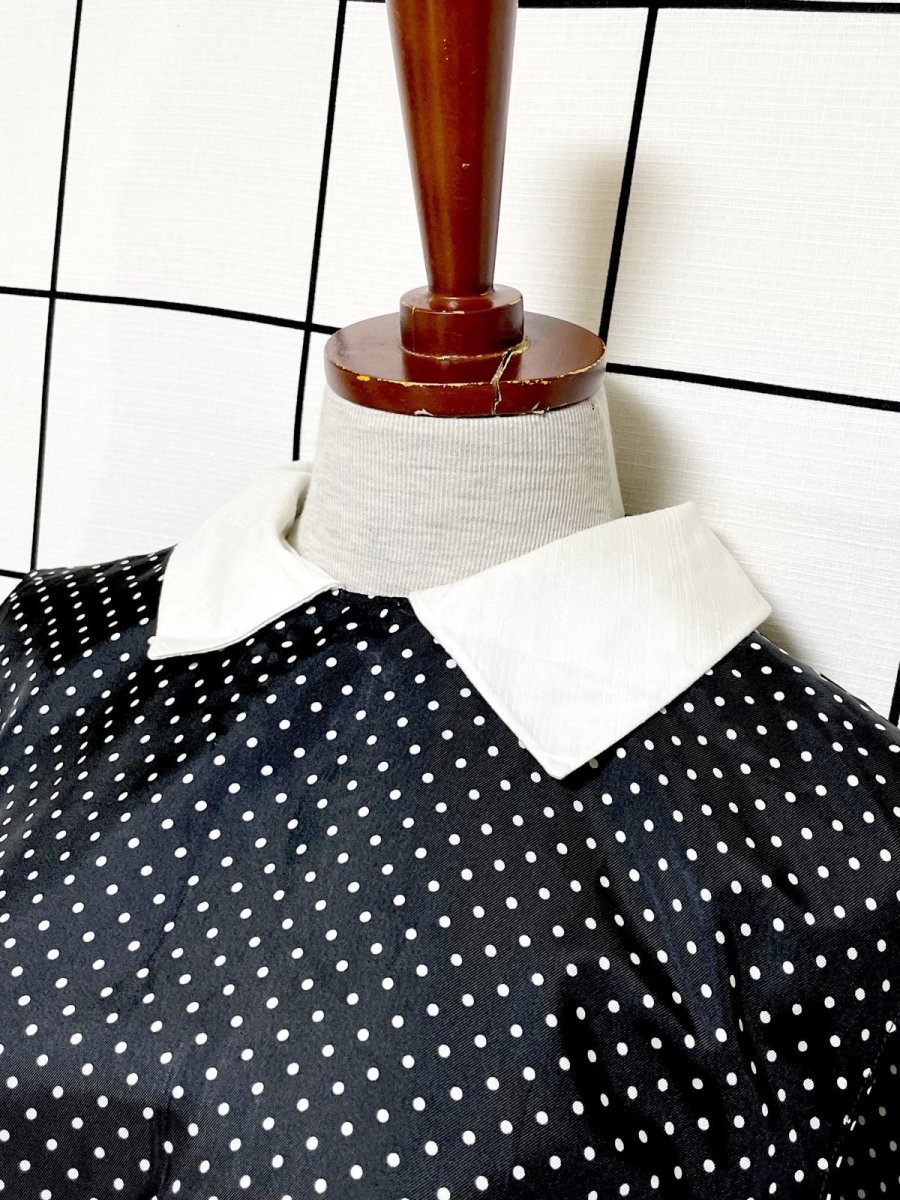 画像5: ドット ホワイト ノースリーブ レトロ ヨーロッパ古着 ヴィンテージワンピース (5)