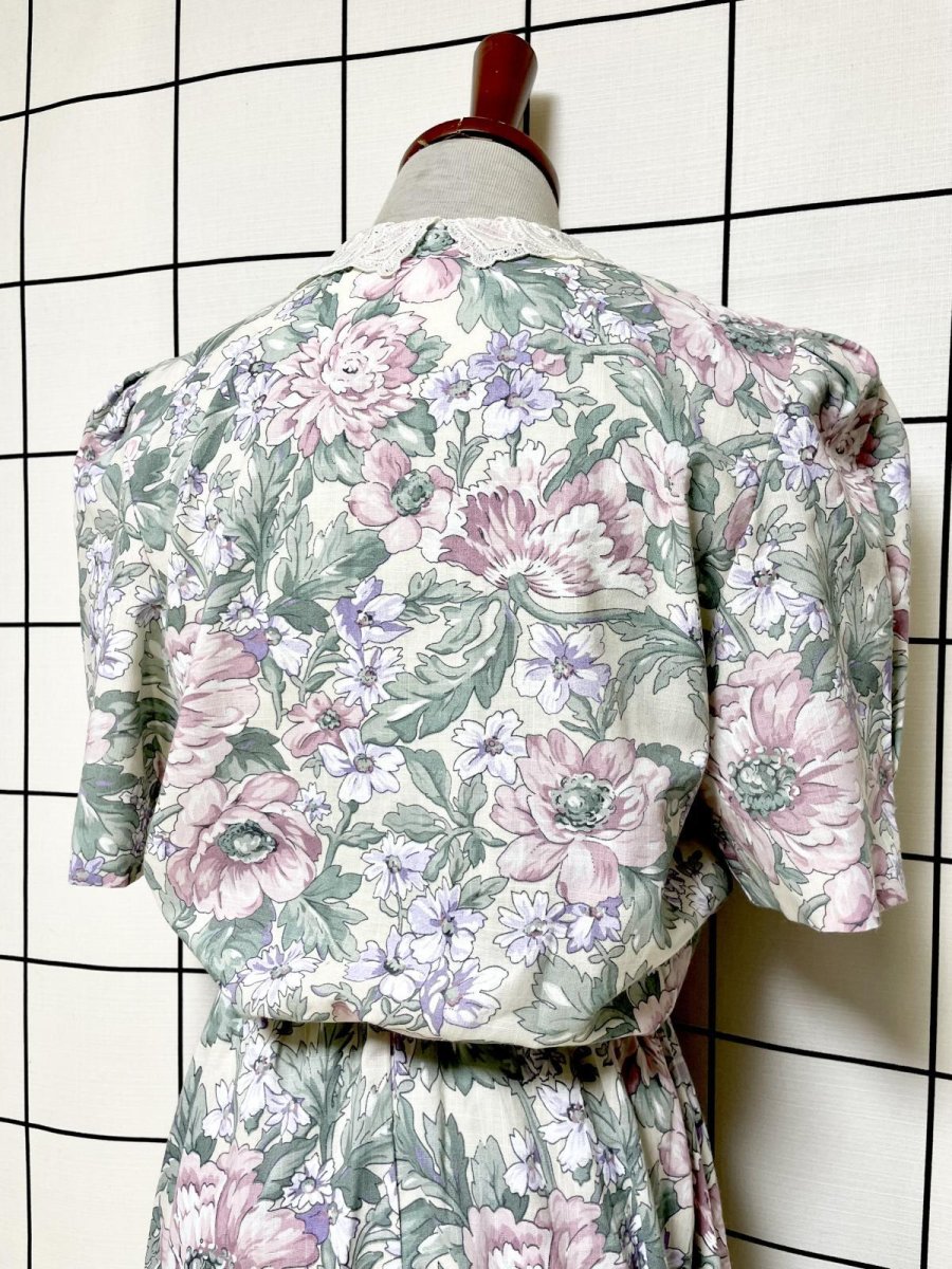 画像3: 花柄 レース襟 ウエストゴム レトロ USA古着 ヴィンテージワンピース (3)