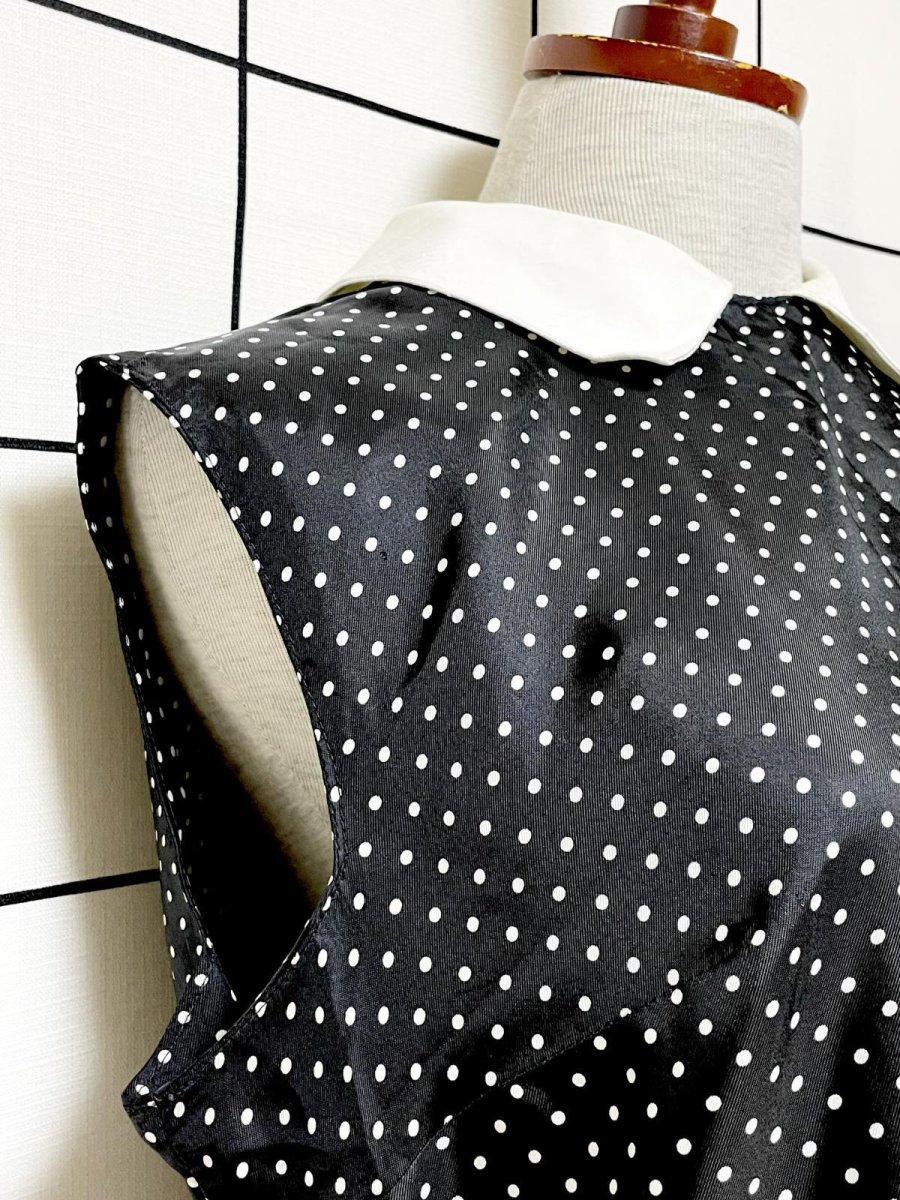 画像7: ドット ホワイト ノースリーブ レトロ ヨーロッパ古着 ヴィンテージワンピース (7)