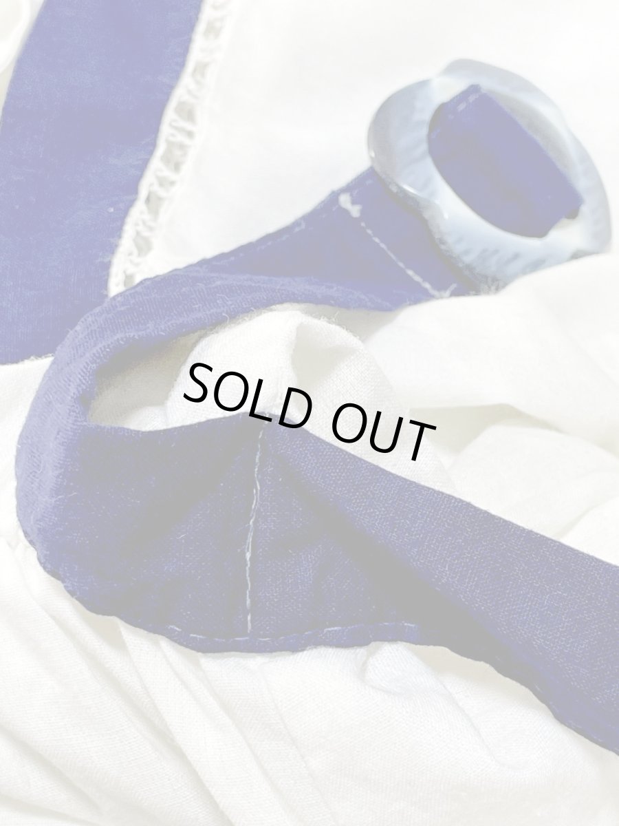 画像12: ベルト付 バイカラー ホワイト ネイビー レース ウエストゴム レトロ USA古着 ヴィンテージワンピース (12)