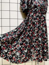 画像10: フロントレース ベルト付 花柄 ウエストゴム クラシカル ガーリー レトロ USA古着 ヴィンテージワンピース (10)