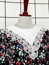 画像6: フロントレース ベルト付 花柄 ウエストゴム クラシカル ガーリー レトロ USA古着 ヴィンテージワンピース (6)