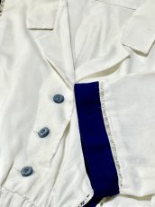 画像9: ベルト付 バイカラー ホワイト ネイビー レース ウエストゴム レトロ USA古着 ヴィンテージワンピース (9)