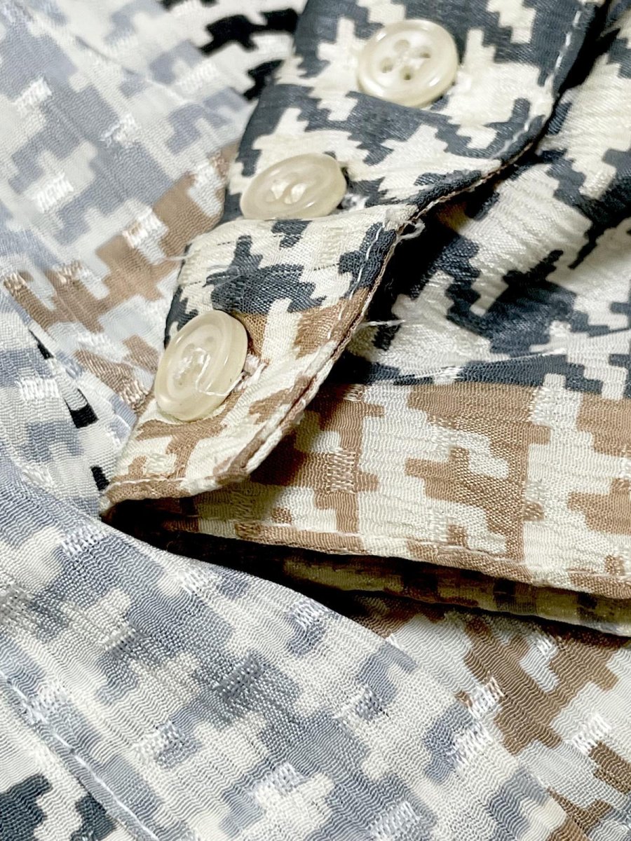 画像11: 千鳥格子柄 タートルネック レトロ USA古着 シャツ ヴィンテージブラウス (11)