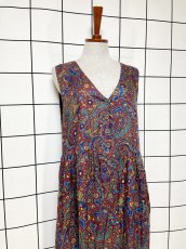 画像4: ペイズリーモチーフ 花柄 前開き ノースリーブ レトロ USA古着 ヴィンテージワンピース (4)