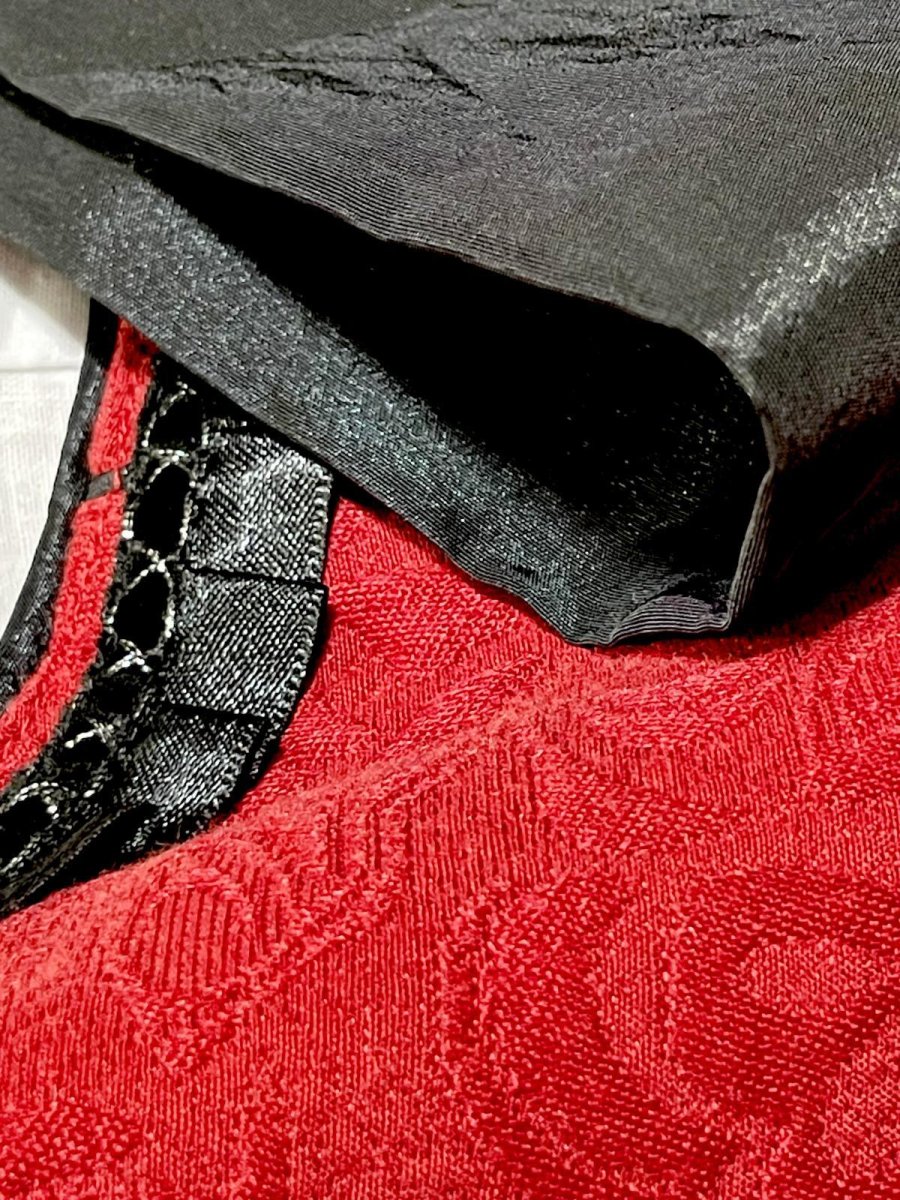 画像14: 花織模様 スパンコール レッド ブラック フロントジッパー ノースリーブ ディアンドル チロルワンピース (14)