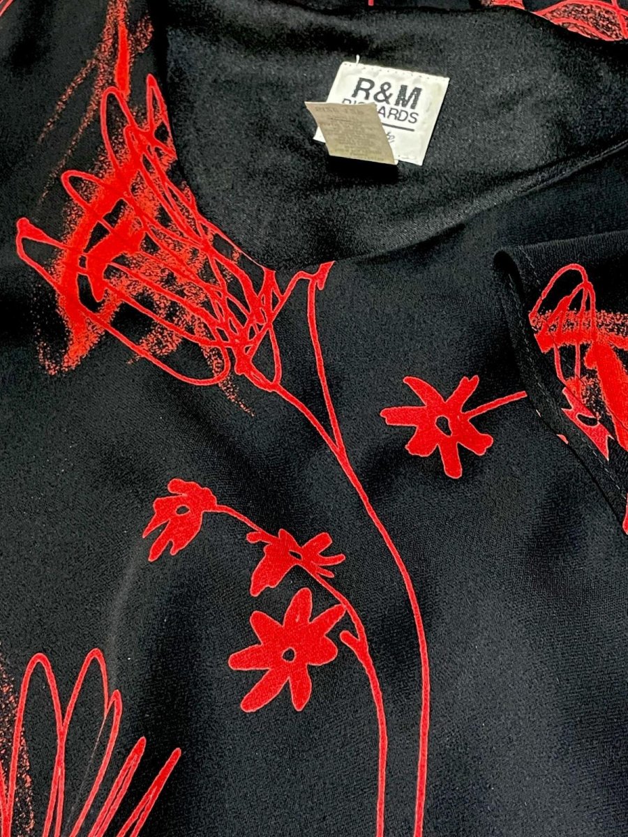 画像11: ティアード ブラック レッド アート柄 半袖 レトロ USA古着 ヴィンテージワンピース (11)