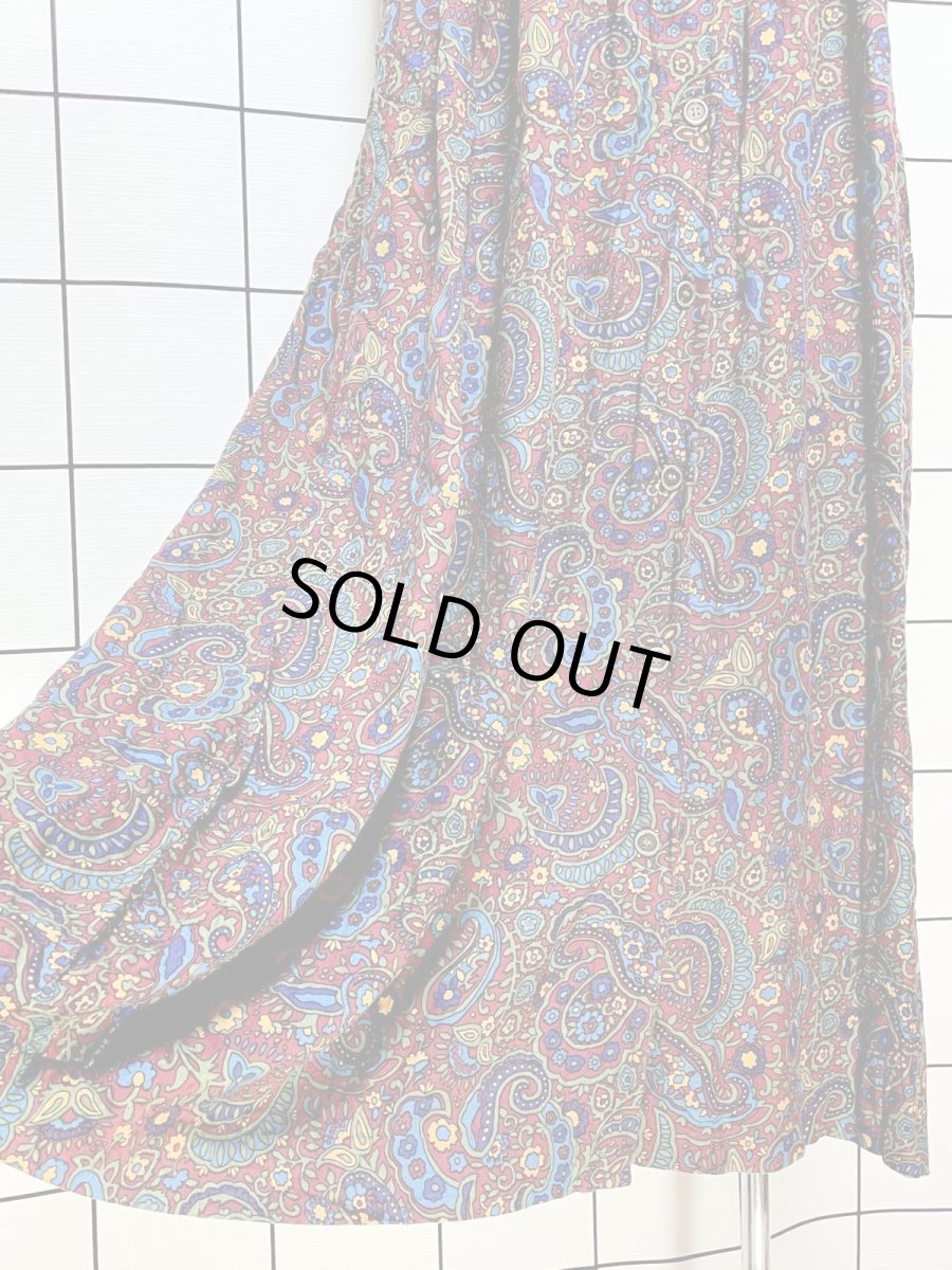 画像9: ペイズリーモチーフ 花柄 前開き ノースリーブ レトロ USA古着 ヴィンテージワンピース (9)