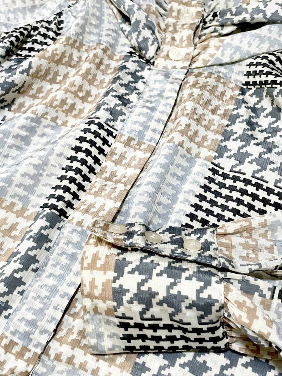 画像9: 千鳥格子柄 タートルネック レトロ USA古着 シャツ ヴィンテージブラウス (9)