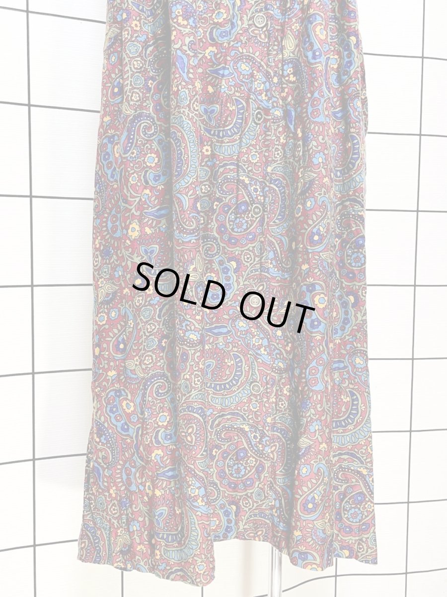 画像8: ペイズリーモチーフ 花柄 前開き ノースリーブ レトロ USA古着 ヴィンテージワンピース (8)