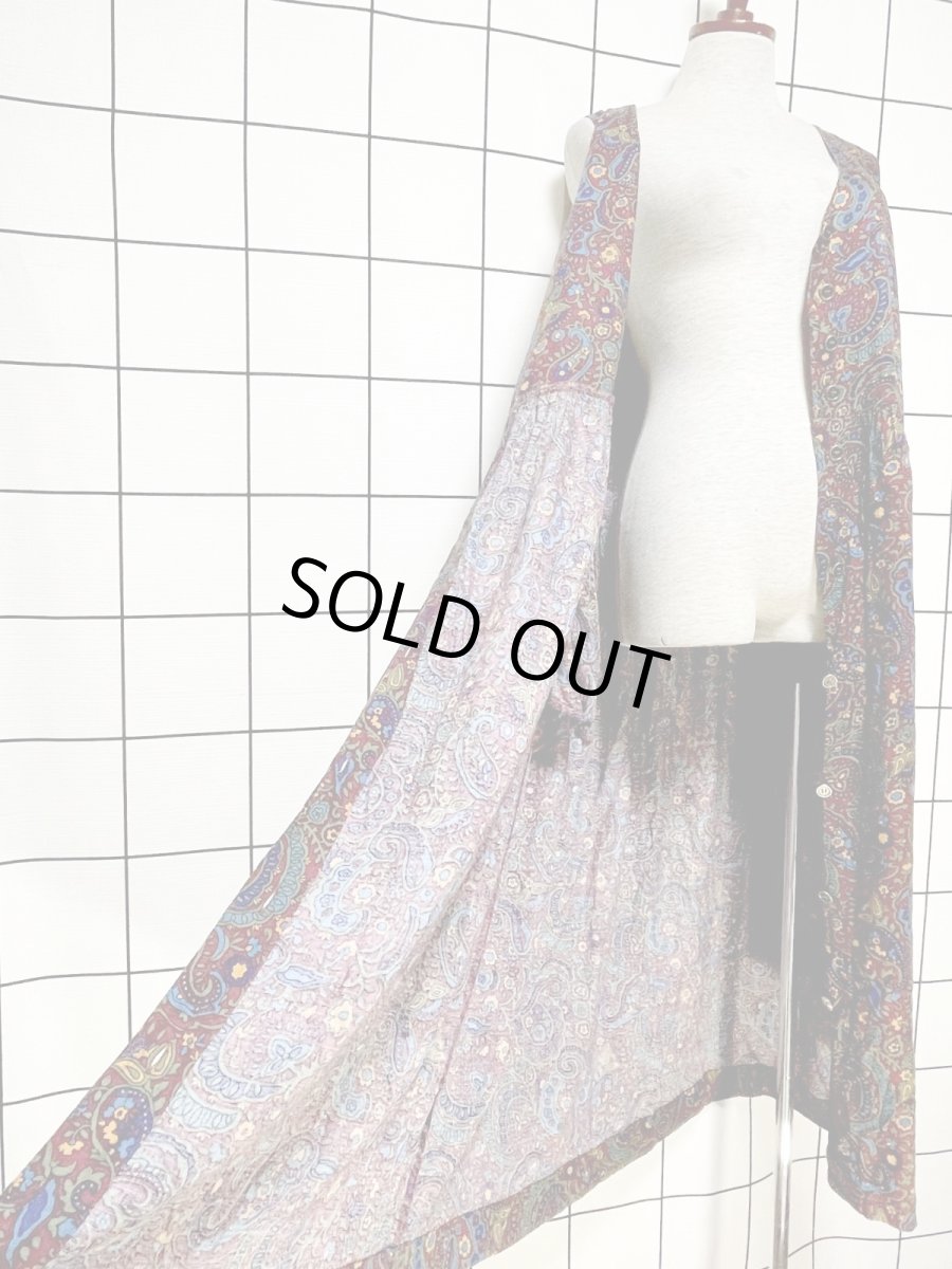 画像10: ペイズリーモチーフ 花柄 前開き ノースリーブ レトロ USA古着 ヴィンテージワンピース (10)