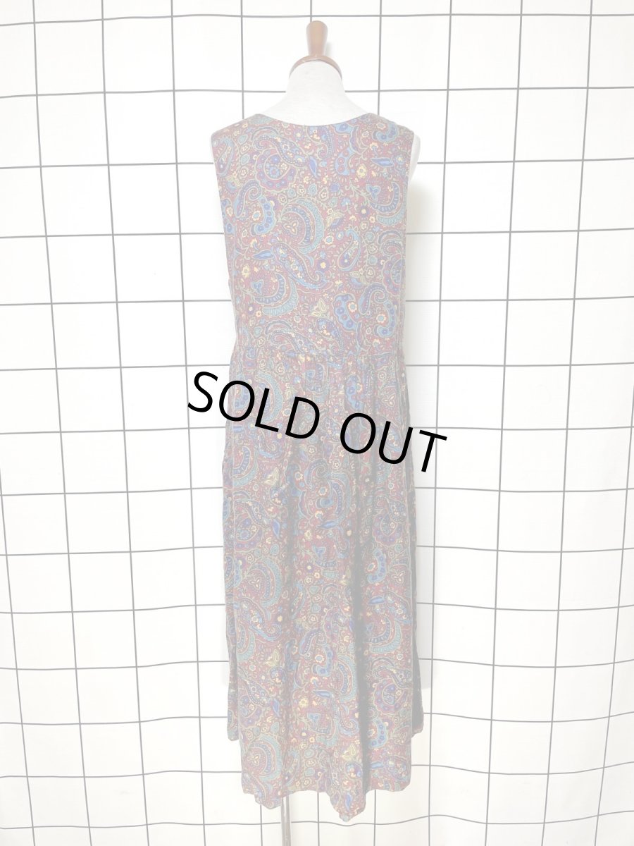 画像3: ペイズリーモチーフ 花柄 前開き ノースリーブ レトロ USA古着 ヴィンテージワンピース (3)