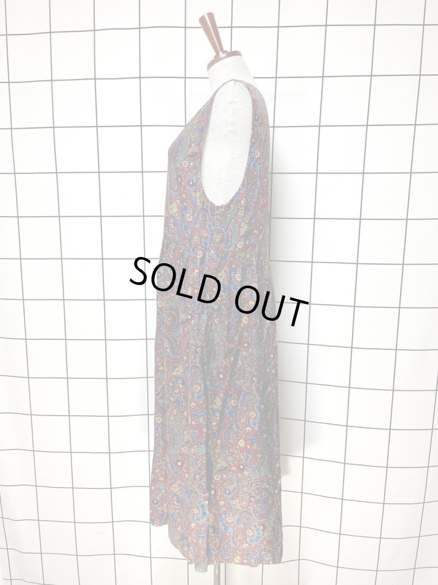 画像2: ペイズリーモチーフ 花柄 前開き ノースリーブ レトロ USA古着 ヴィンテージワンピース (2)