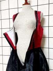 画像9: 花織模様 スパンコール レッド ブラック フロントジッパー ノースリーブ ディアンドル チロルワンピース (9)