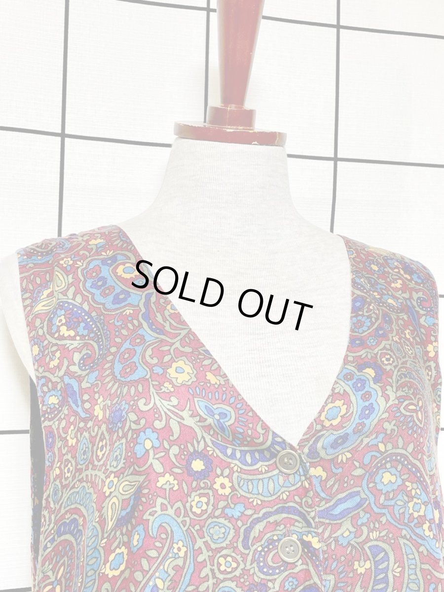 画像6: ペイズリーモチーフ 花柄 前開き ノースリーブ レトロ USA古着 ヴィンテージワンピース (6)
