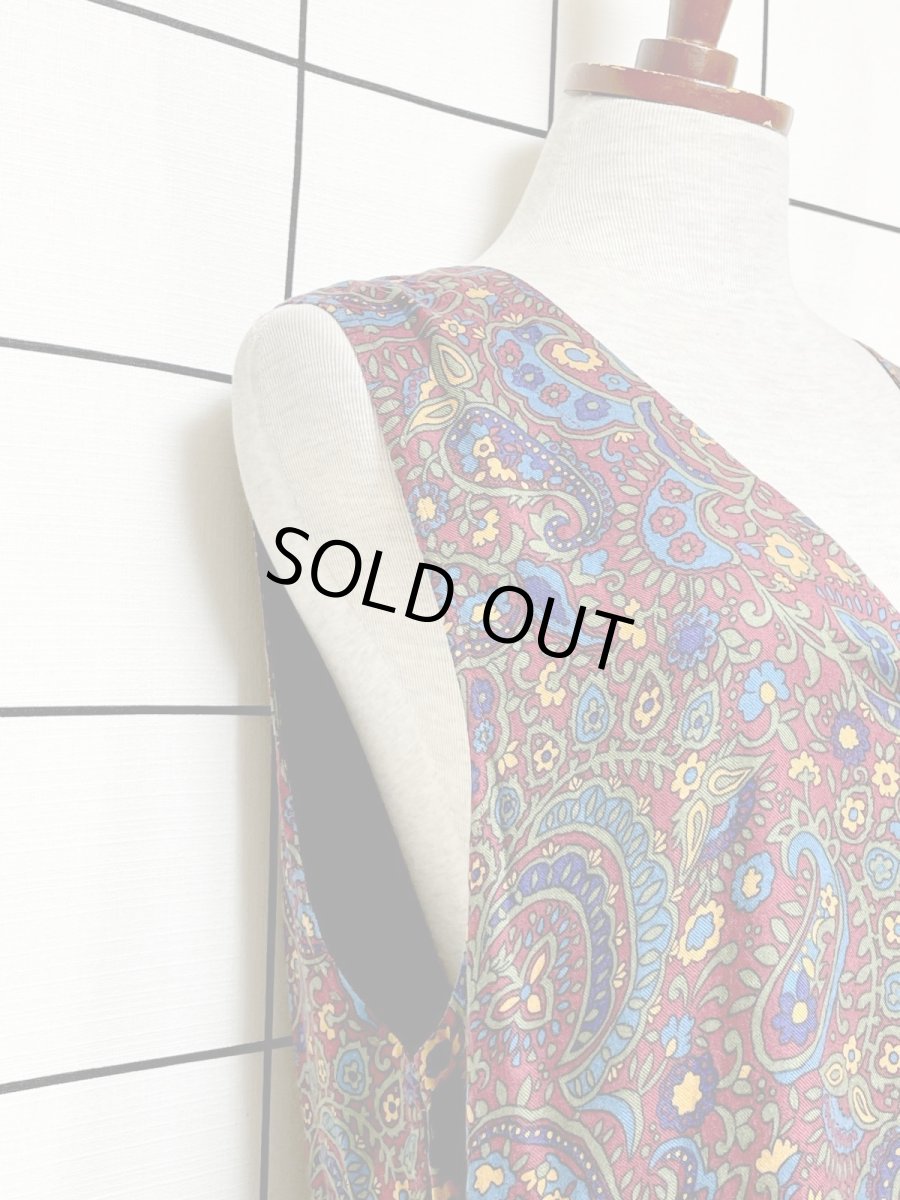 画像7: ペイズリーモチーフ 花柄 前開き ノースリーブ レトロ USA古着 ヴィンテージワンピース (7)