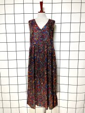 画像1: ペイズリーモチーフ 花柄 前開き ノースリーブ レトロ USA古着 ヴィンテージワンピース (1)