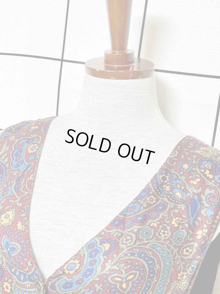 画像5: ペイズリーモチーフ 花柄 前開き ノースリーブ レトロ USA古着 ヴィンテージワンピース (5)