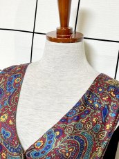 画像5: ペイズリーモチーフ 花柄 前開き ノースリーブ レトロ USA古着 ヴィンテージワンピース (5)