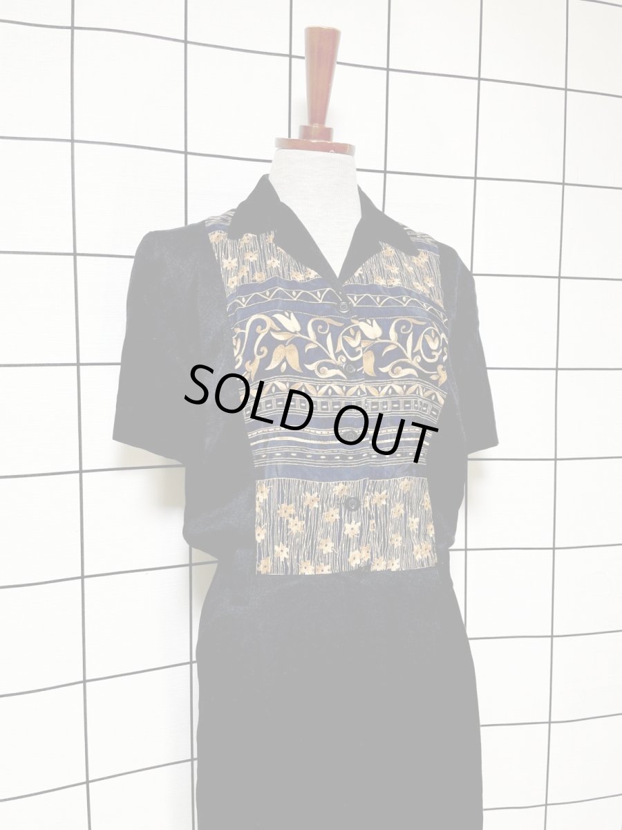 画像4: エスニック柄 ブラック ウエストゴム レトロ USA古着 ヴィンテージオールインワン (4)