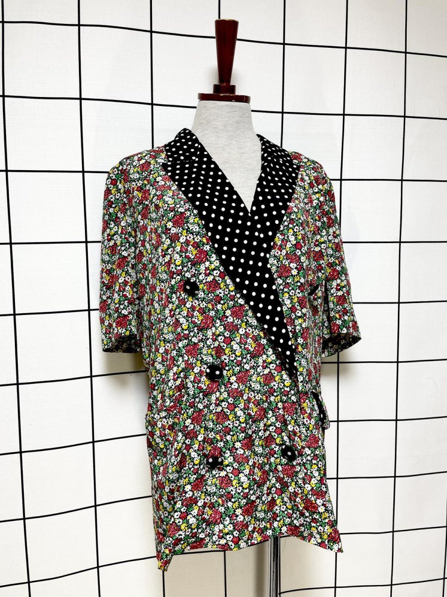 画像3: ドット 花柄 レトロ USA古着 半袖 薄手ヴィンテージジャケット (3)