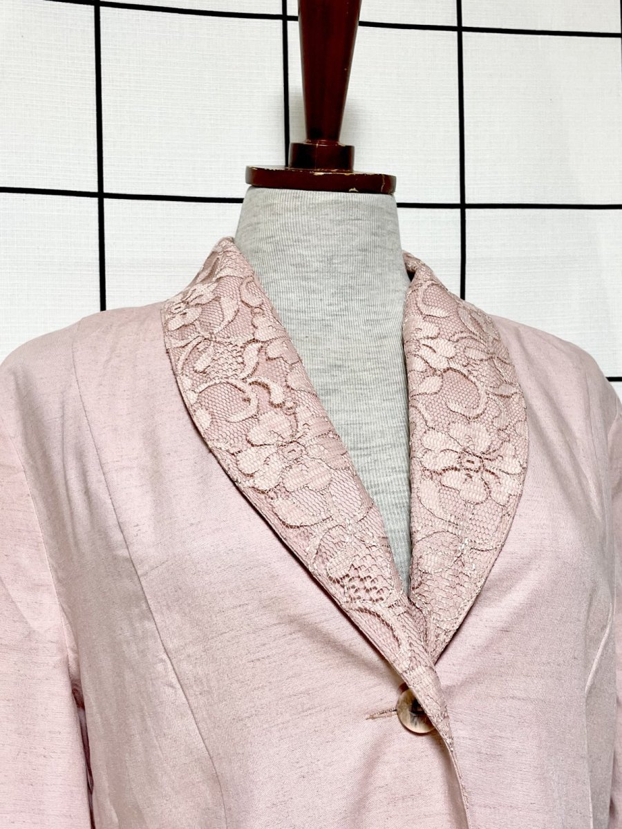 画像5: フラワーレース くすんだピンク 五分丈 レトロ ヨーロッパ古着 ヴィンテージジャケット (5)