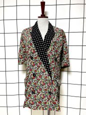 画像1: ドット 花柄 レトロ USA古着 半袖 薄手ヴィンテージジャケット (1)