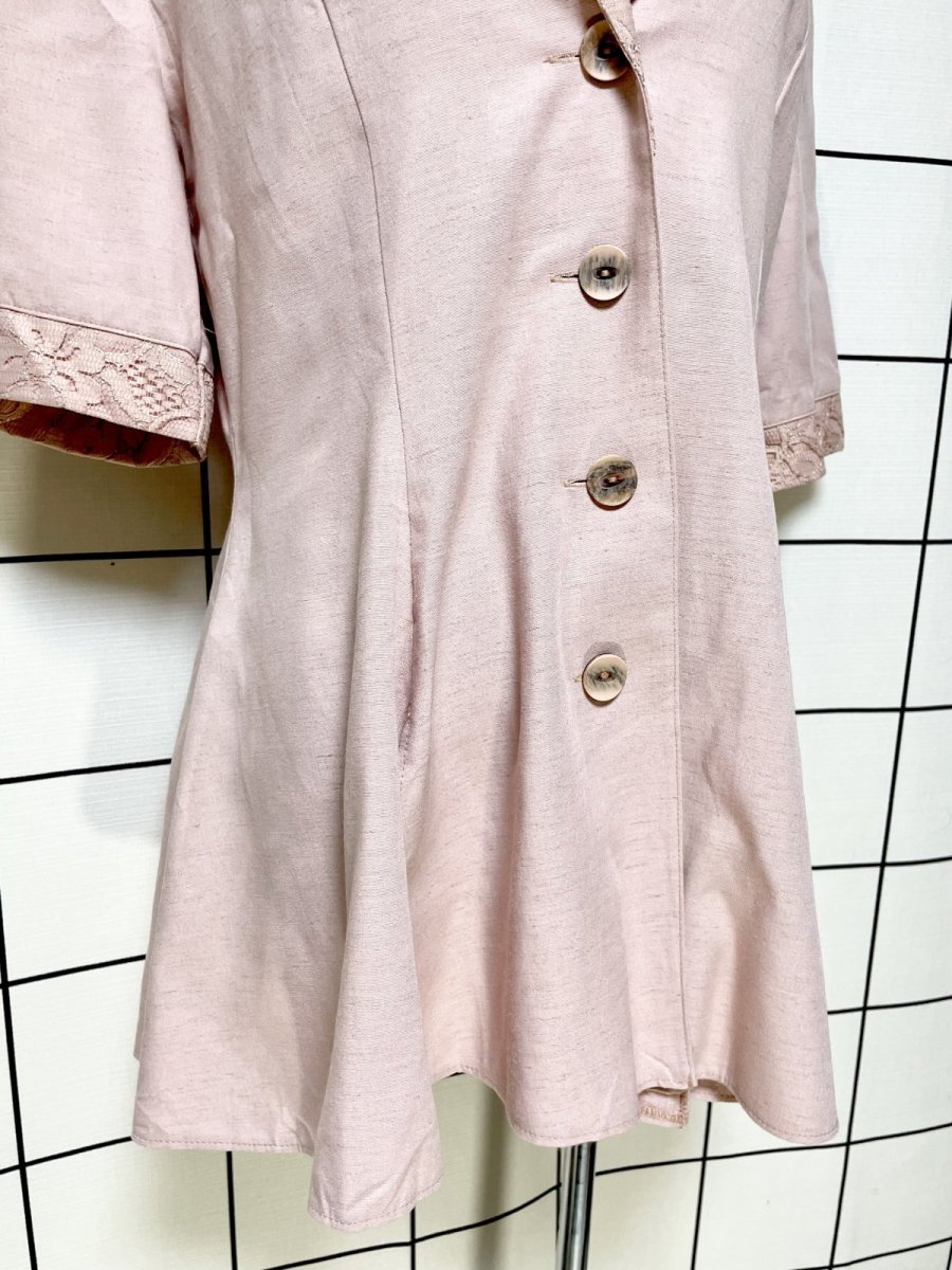 画像7: フラワーレース くすんだピンク 五分丈 レトロ ヨーロッパ古着 ヴィンテージジャケット (7)
