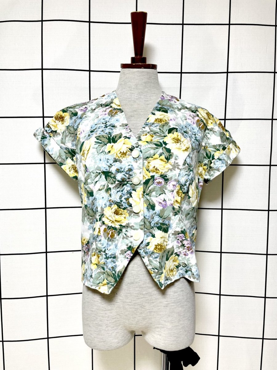 画像1: ショート丈 花柄 レトロ USA古着 シャツ ジャケット ヴィンテージブラウス (1)