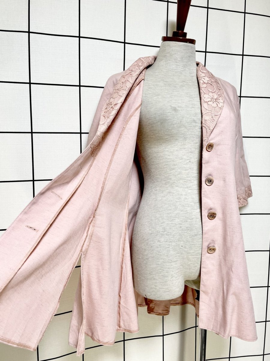 画像8: フラワーレース くすんだピンク 五分丈 レトロ ヨーロッパ古着 ヴィンテージジャケット (8)