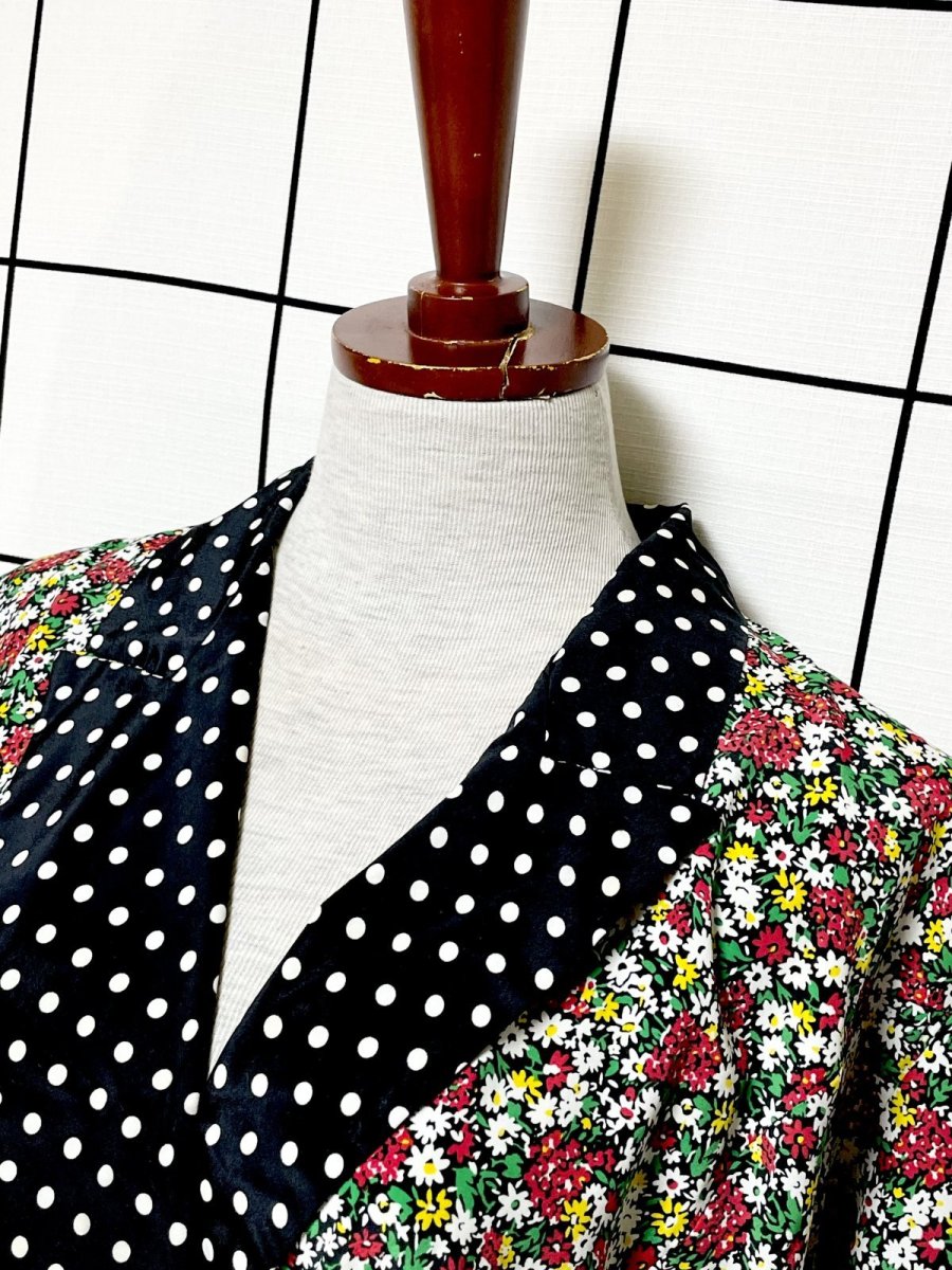 画像4: ドット 花柄 レトロ USA古着 半袖 薄手ヴィンテージジャケット (4)