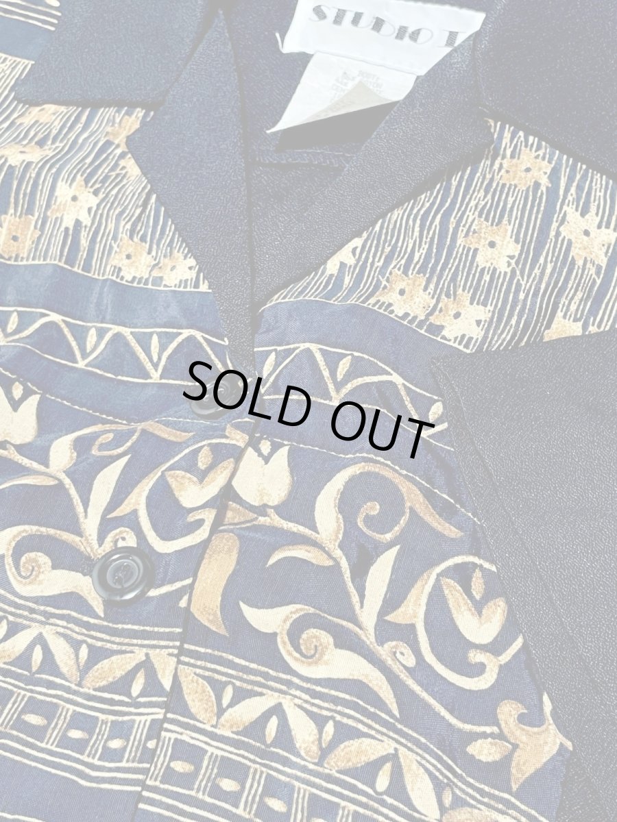 画像11: エスニック柄 ブラック ウエストゴム レトロ USA古着 ヴィンテージオールインワン (11)