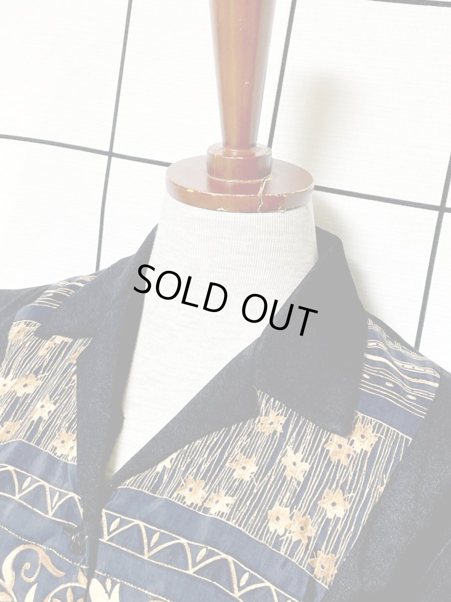 画像5: エスニック柄 ブラック ウエストゴム レトロ USA古着 ヴィンテージオールインワン (5)