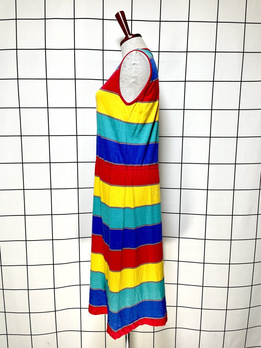 画像2: ボーダー柄 カラフル レトロ ヨーロッパ古着 ヴィンテージワンピース (2)