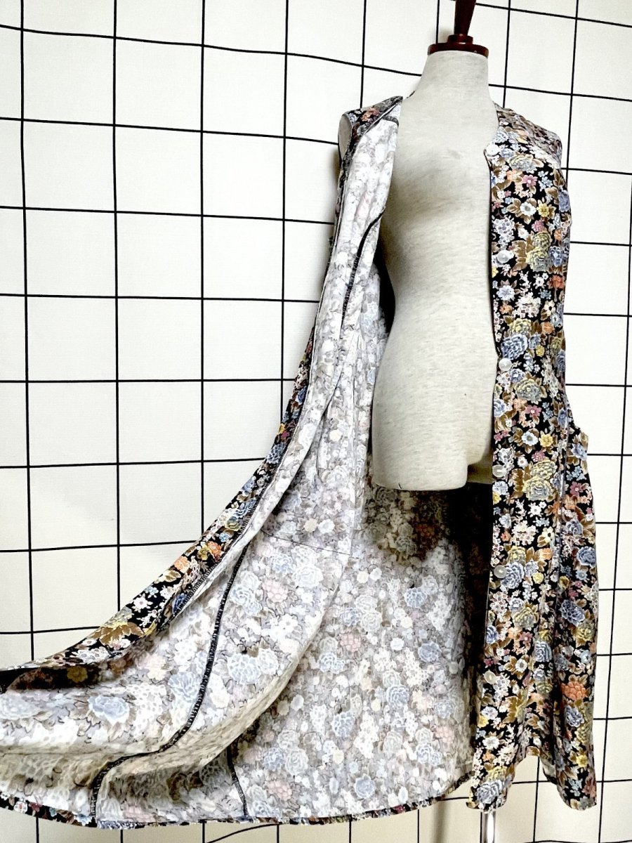 画像11: 花柄 前開き ウエストリボン ノースリーブ レトロ ヨーロッパ古着 ヴィンテージワンピース (11)