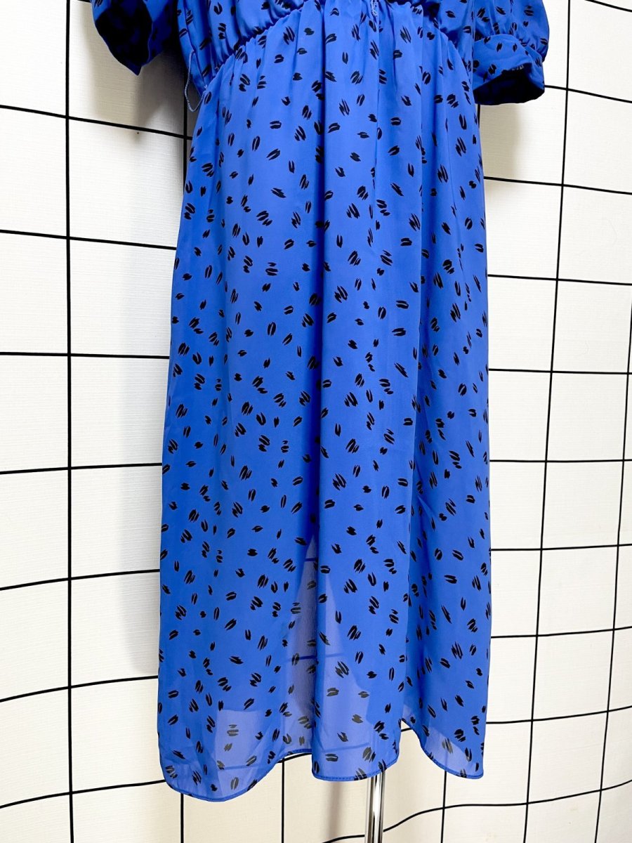 画像8: アート柄 ブルー ブラック ウエストゴム レトロ USA古着 ヴィンテージワンピース  (8)