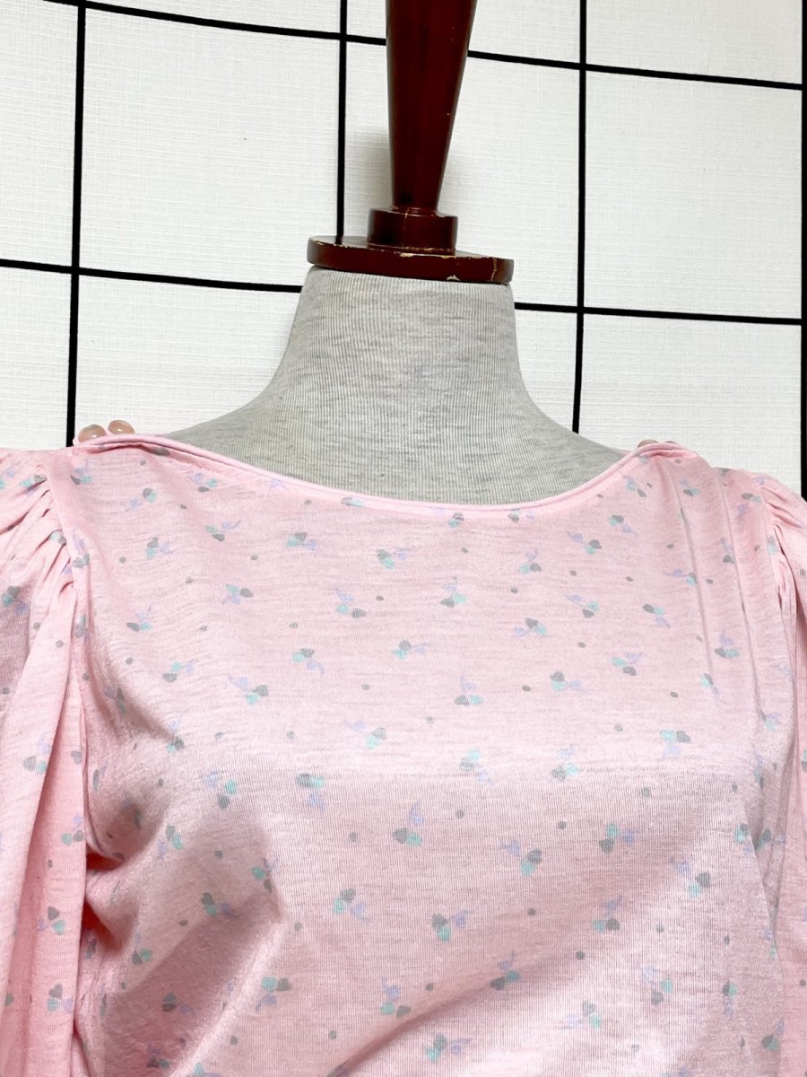 画像5: 小花柄 ピンク ベルト紐付 パフスリーブ ウエストゴム レトロ USA古着 ヴィンテージワンピース  (5)