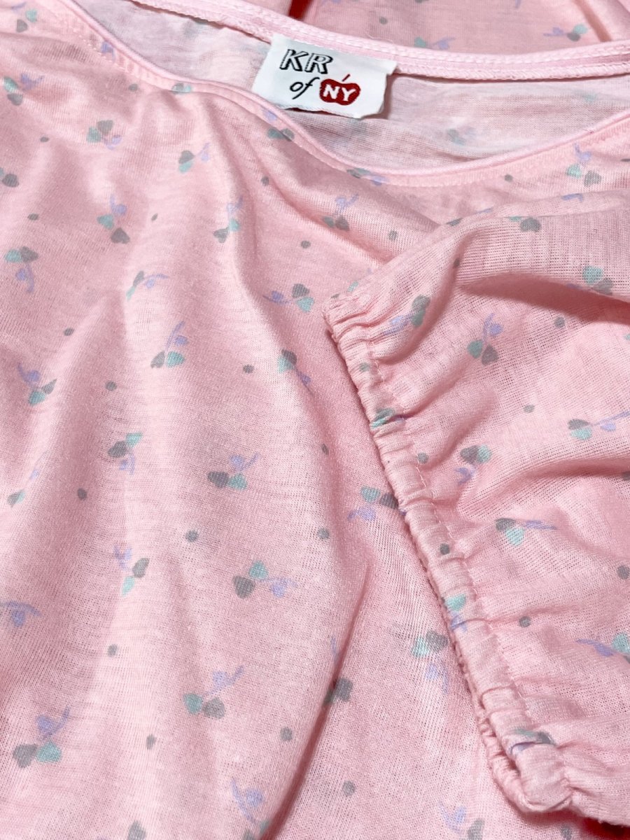 画像9: 小花柄 ピンク ベルト紐付 パフスリーブ ウエストゴム レトロ USA古着 ヴィンテージワンピース  (9)