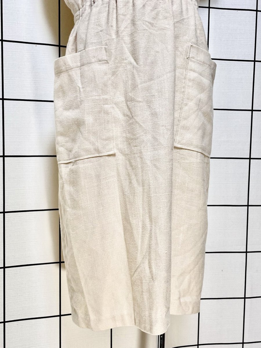 画像8: 無地 ベージュ ウエストゴム ノースリーブ レトロ USA古着 ヴィンテージワンピース (8)