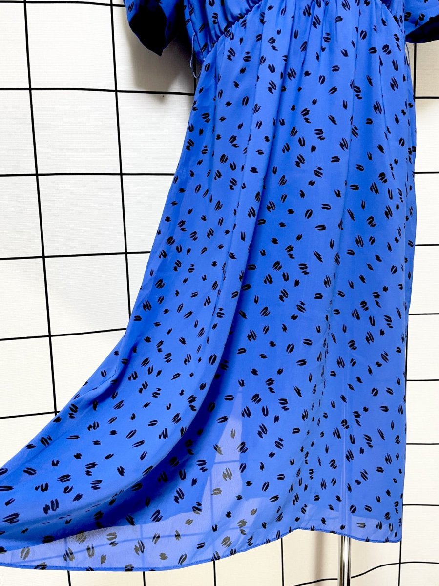 画像9: アート柄 ブルー ブラック ウエストゴム レトロ USA古着 ヴィンテージワンピース  (9)