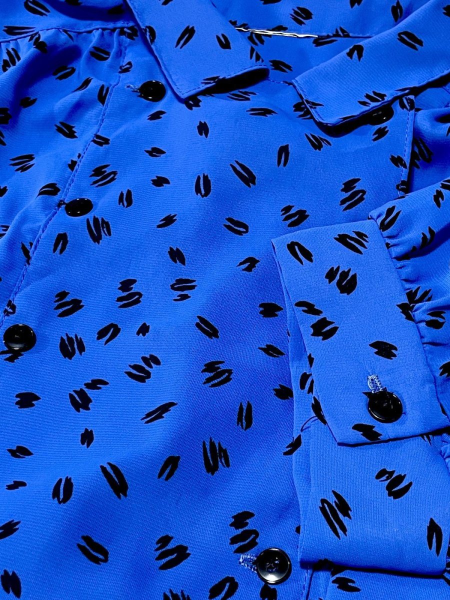 画像10: アート柄 ブルー ブラック ウエストゴム レトロ USA古着 ヴィンテージワンピース  (10)