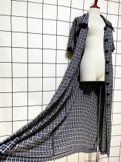 画像9: チェック柄 前開き バックリボン モノトーン 半袖 レトロ USA古着 ヴィンテージワンピース (9)